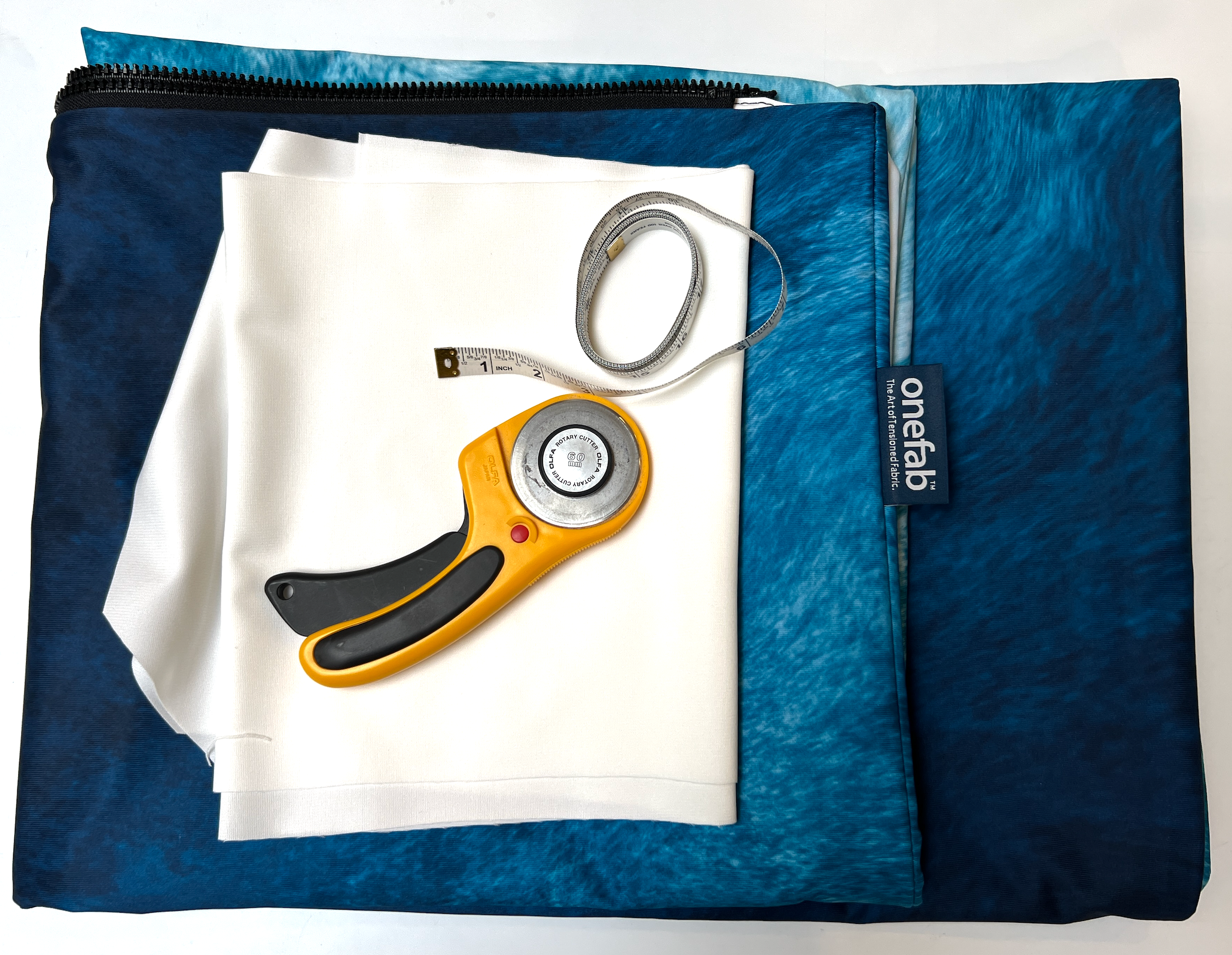 Tools of the trade: rotary blade and tape measure.